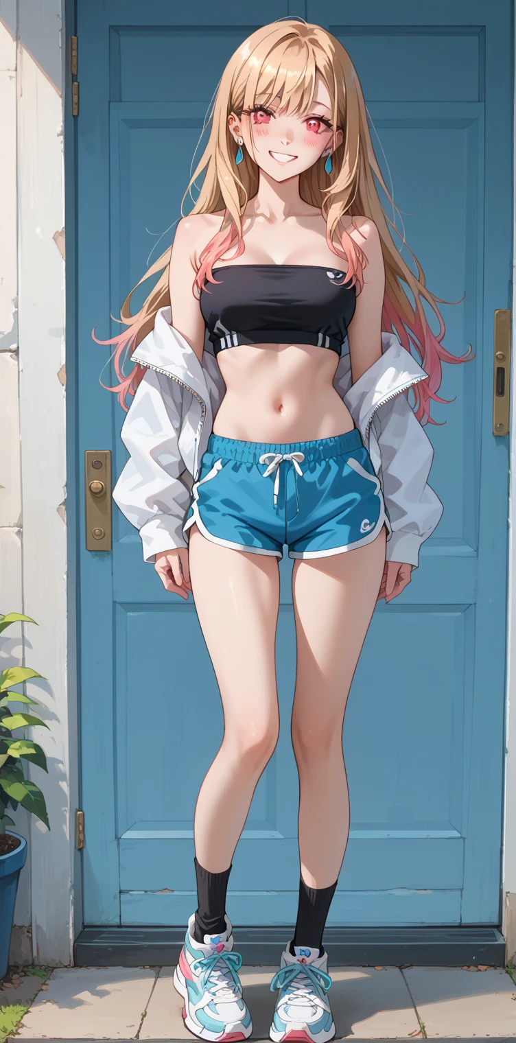 ((best quality,4k,highres,masterpiece:1.2)),((character concept art)), 1 female, 19-year-old Asian girl, Instagram model, online influencer, ((long pink hair)), makeup, perfect body build, small shoulder tattoo, dance instructor, ((intricate detail)), super finely detailed hands, ultra finely detailed fingers(((ten fingers))), wearing dance-inspired fashion style clothing, crop top, high-waist dance shorts, knee-length dance socks, dance sneakers, sports bra, (standing in a dance studio), (full body showcase), (show full body), (no logos on background), (no logo), ((plain background)), ((plain background)), (((empty background)))