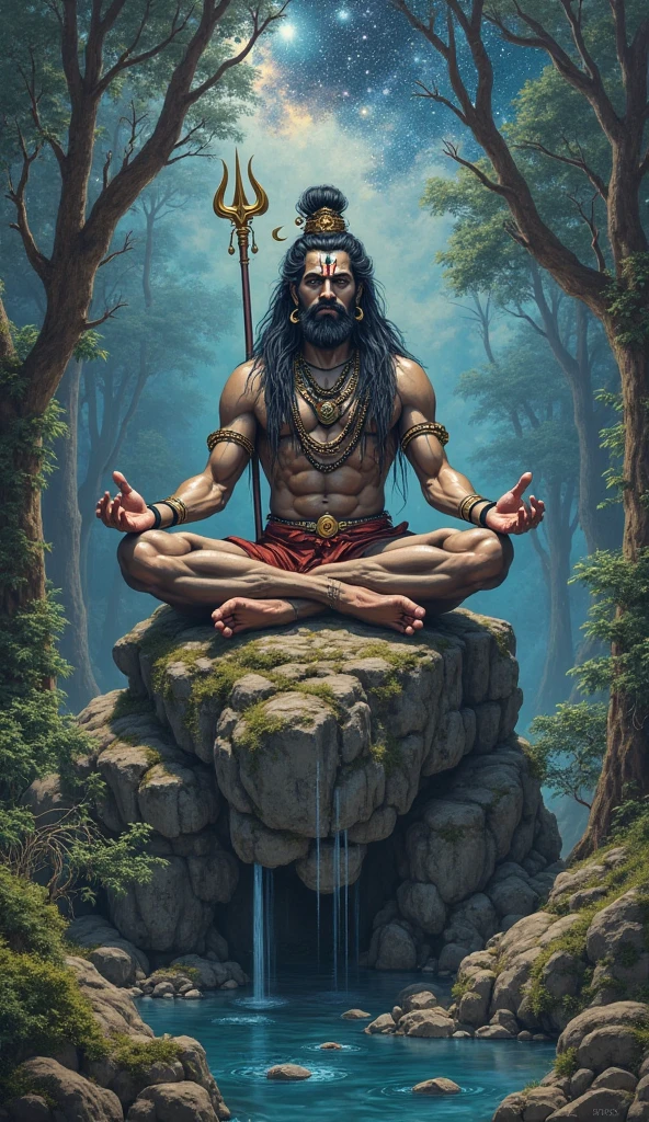 Lord Hanuman is sitting on a stone in the middle of the nadi and the wheel written on his pitcher Ram is running and the color full light is on again and again.