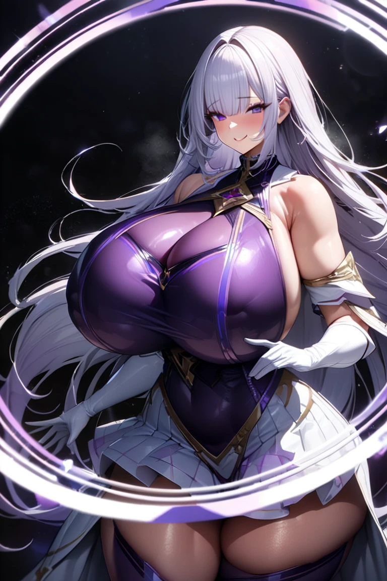 Had 2 upper arms and 2 lower arms on the body, a holy goddess milf, mega breast wrapped by ropes, pale purple skin, 3 meter tall standing, blacked eyes with purple iris, thicc light muscle body, long tail, long horns, few makeup, sweaty armpits, white haired, full tattoos on body from face to legs, worn lot of golden jewelries on body, piercing nipple, dark areola breast