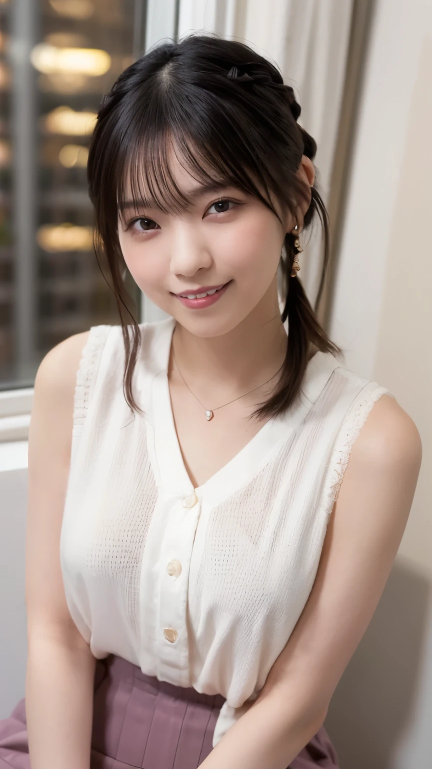 (((One girl:1.3))), ((23 years old:1.3)), (She is my daughter),
break
(Surprised Smile:1.2),
((Medium large breasts:1.3)), (Accentuated breasts:1.3, Movie chest, Shapely breasts:1.1, Perfect body),
break
(neat fashion:1.3), (white-theme:1.3), (High neck sleeveless sweater:1.3), ((Gold Necklace:1.2))
break
pleated skirt((color : green + Silver) high waist, (pattern : Plaid)):1.3),
break
(Standing leaning against the rail(color : white) wooden deck(Outdoor, open minded) Glamping Tent ((Gorgeous themes, Transparent Dome Tent, Great atmosphere, Great lighting, Transparent dome tent surrounded by nature)):1.3), ((Long Shot:1.5)), ((At night:1.7)),
break
((Her serious expression、Create a photo that conveys the feeling of a relaxed and happy moment.:1.3)),
break
(colorあせた写真:1.3), (Film Grain:1.3), Depth of written boundary, (Bokeh:1.1), (Light and shadow:1.4),
((Cowboy Shot:1.2)), ((From below:1.2)), ((Focus on her:1.2)),