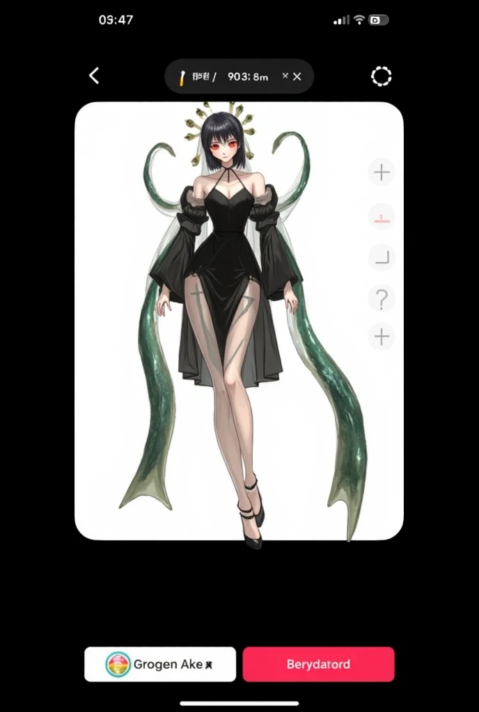 masterpiece,best quality,1girl,right hand in waist,azur lane al azuma,\(herrscher of finality\),solo,full body,pale skin,black hair with mudgreen shades, mudgreen colored eyes,full body, full body black swinsuit,+ +,tight black collant,(((big breasts))),closed mouth,((serious expression)),bronze high heels, (((holding a great black axe))), three floating black skulls engulfed in green fire, ((fantasy character)), anime character sheet