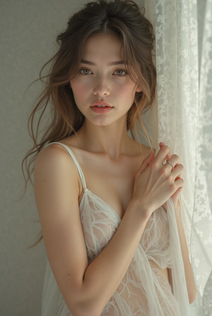 a beautiful topless white woman, detailed facial features, perfect skin, large breasts, sensual, elegant pose, serene expression, natural lighting, cinematic composition, soft colors, dreamy atmosphere, photorealistic, 8k, high resolution, extremely detailed, masterpiece