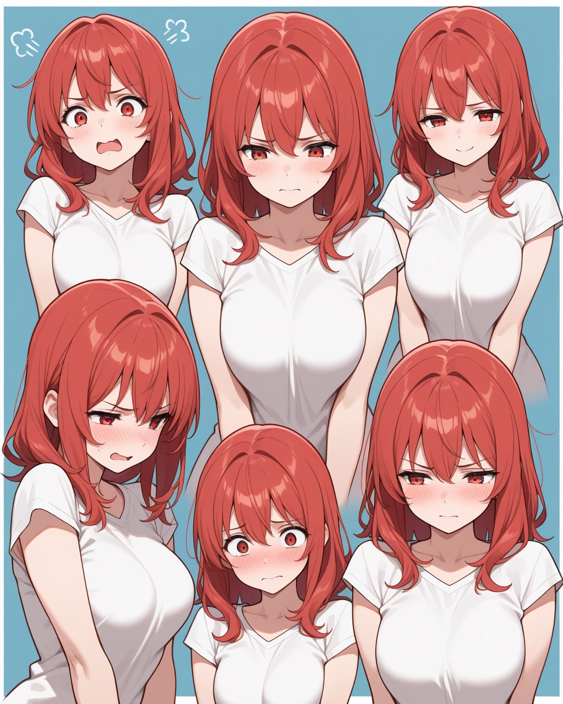 8 females,curvy,red hair,orange eye in 8 diffrent styles