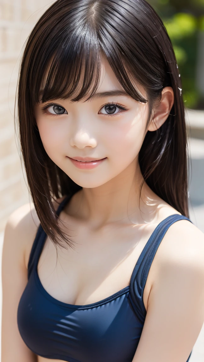 8 year old girl, teen, black hair, Japanese, (masterpiece:1.3)、1 person, Super detailed finish、(High resolution、8K:1.3)、(highest quality、Ultra-realistic as a photo:1.5)、sharp focus, 超High resolutionの顔、the face is in focus、Ultra high definition and beautiful eyes, very cute、very cute, smile,, embarrassing:1.3、stare at the camera:1.2,, soft light, slender, white dress