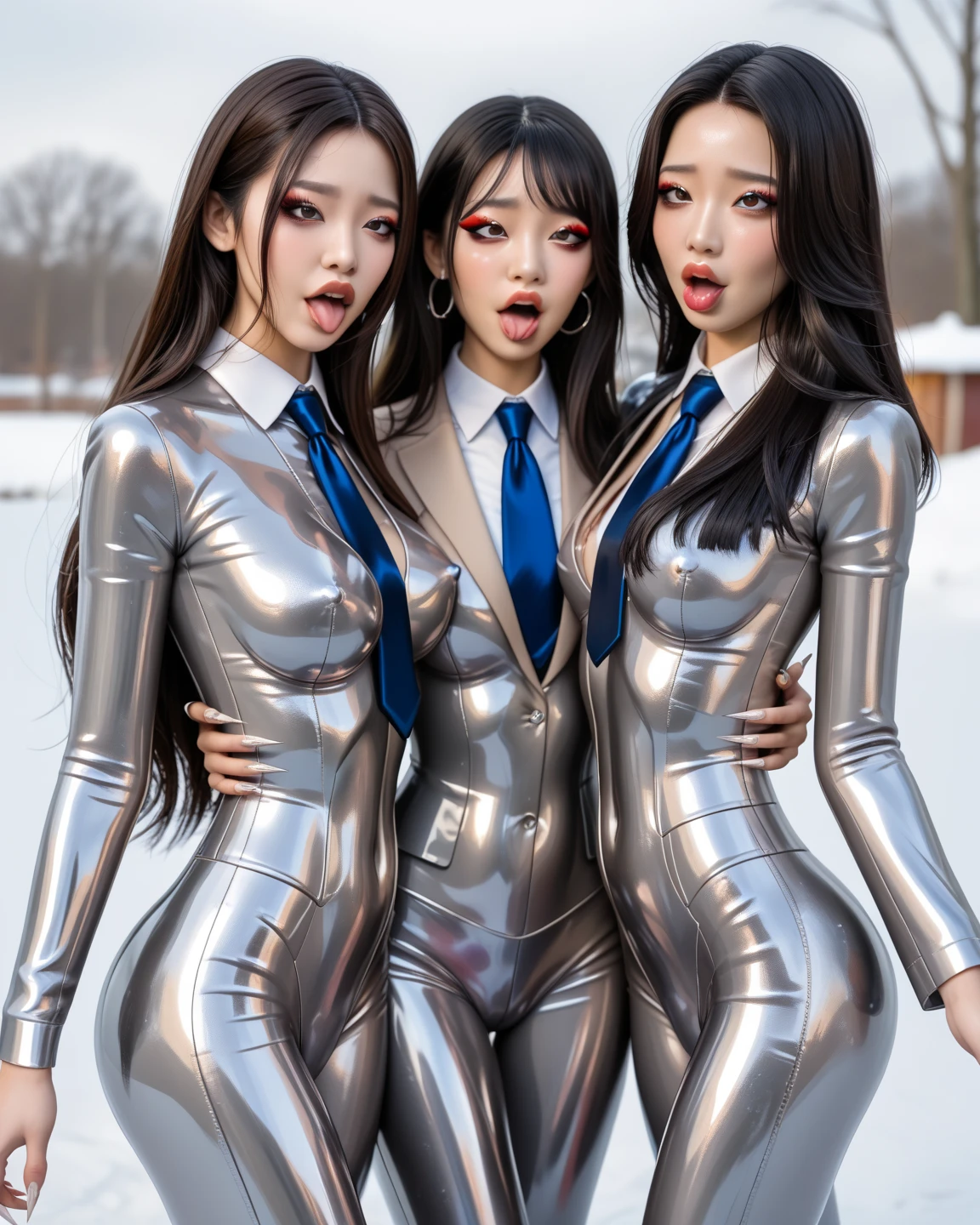 Very detailed, 8K,masterpiece, highest quality, ((Wide-angle lens:1.5)),(wearing black beret),((girls group:1.5)),(multiple girls:1.6), Harem, (group photo:1.6),((black fullbodyスーツ:1.3)),(((daytime in park:1.2))),(Flirting with the viewer),epic realistic,((Perfect Pantyhose:1.2)),( glossy skin,:1.2),(Sun light:1.5),Ray Tracing,(Surrealism),masterpiece, Highest quality, Very detailed,((black long sleeve leotard:1.4)),Muscler,((Costumes are single-colored only black:1.5)) ,Bodyline,(wearing riding boots), Super tight costume,bangs、short Straight hair, (Highest quality:1.3), RAW Photos,, High resolution, Perfect detail, Professional photography, Professional Lighting, Powerful lighting for costumes,attractive whole body image、Cinema Lighting、Wear a tight-fitting bodysuit、Simple Background、 girls、Spandex Bodysuit、whole body、Spandex Costume,Clothes with a shiny texture,