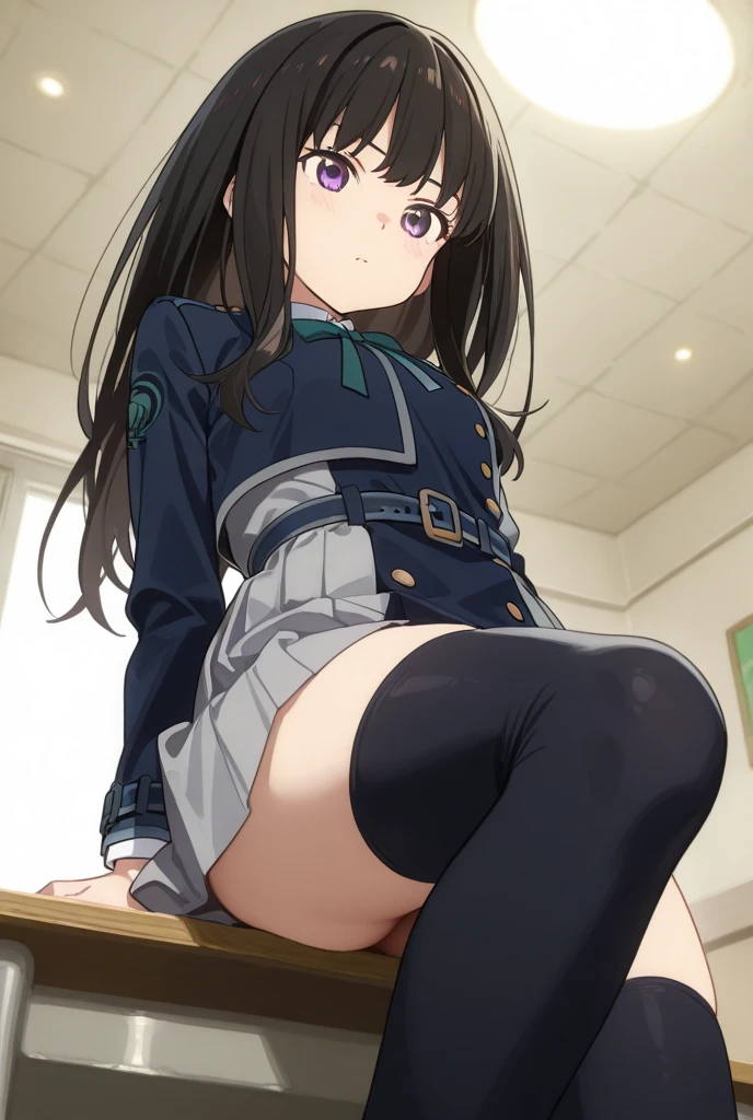 Best quality,1 girl，blackstockings，Drenched,One-character horse spreads legs,Exhaustion，embarressed,cabelos preto e longos,In sailor suit，Attractions