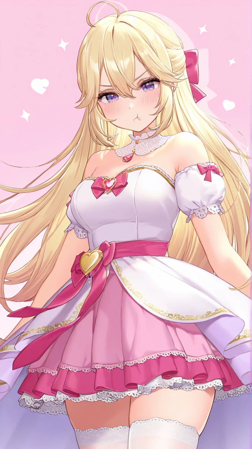 Une femme, 25 ans, mangas, cheveux longs, cheveux multicolores, details, princess peach, portant une armure rose