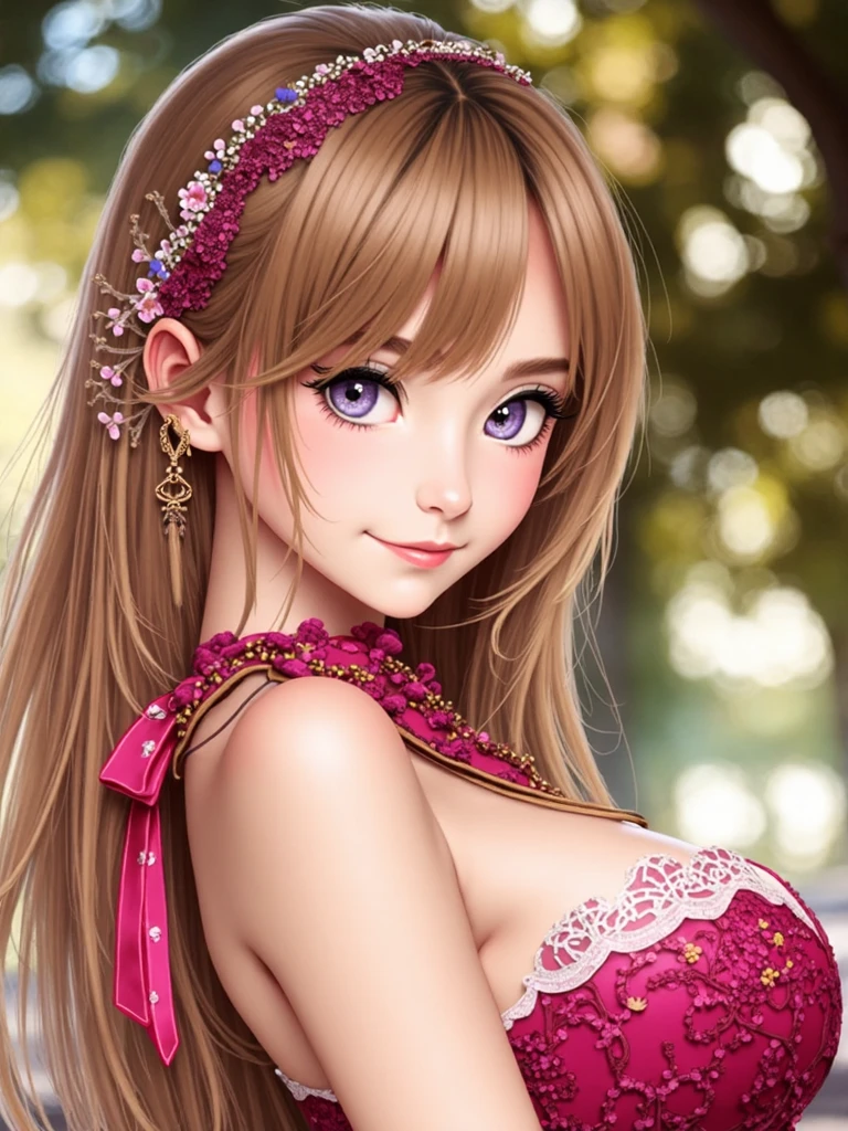 pino daeni, ilya kuvshinov, sophie anderson, yeero, (((landscape))), (((upper body))), cute busty gyaru, (seductive pose), (seductive expression), ((masterpiece)), (squished), (beautiful face), (beautiful eyes), (concept art), (((detailed))), ((intricate)), pixiv, light novel, uhd, vivid colors, sharp