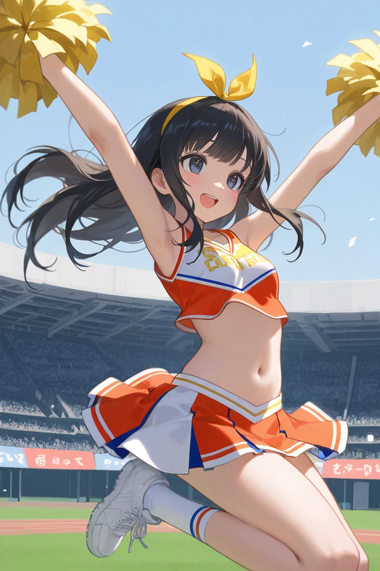 nsfw:1.5,(Ultra flat, Flat Shading), Honors Type, Really blushing, 17 years old, (Cheerleading match:1.5), Wear White (High cut T-back bikini swimwear:1.5), Wedge Shape:1.5, Camel Toe:1.7, Sneakers, Ponytail Brown Hair, Sweaty healthy body, ローションと汗でwhole bodyびしょ濡れ, barefoot, belly button, Ultra-realistic, Wind, In crowded public places, Jump:1.5、Jumping、(bare breasts:1.5)、((showing off nipples:1.5))、Underhow off nipple:1.5)、(bra lift:1.5)、whole body、(Huge Breasts:1.5)