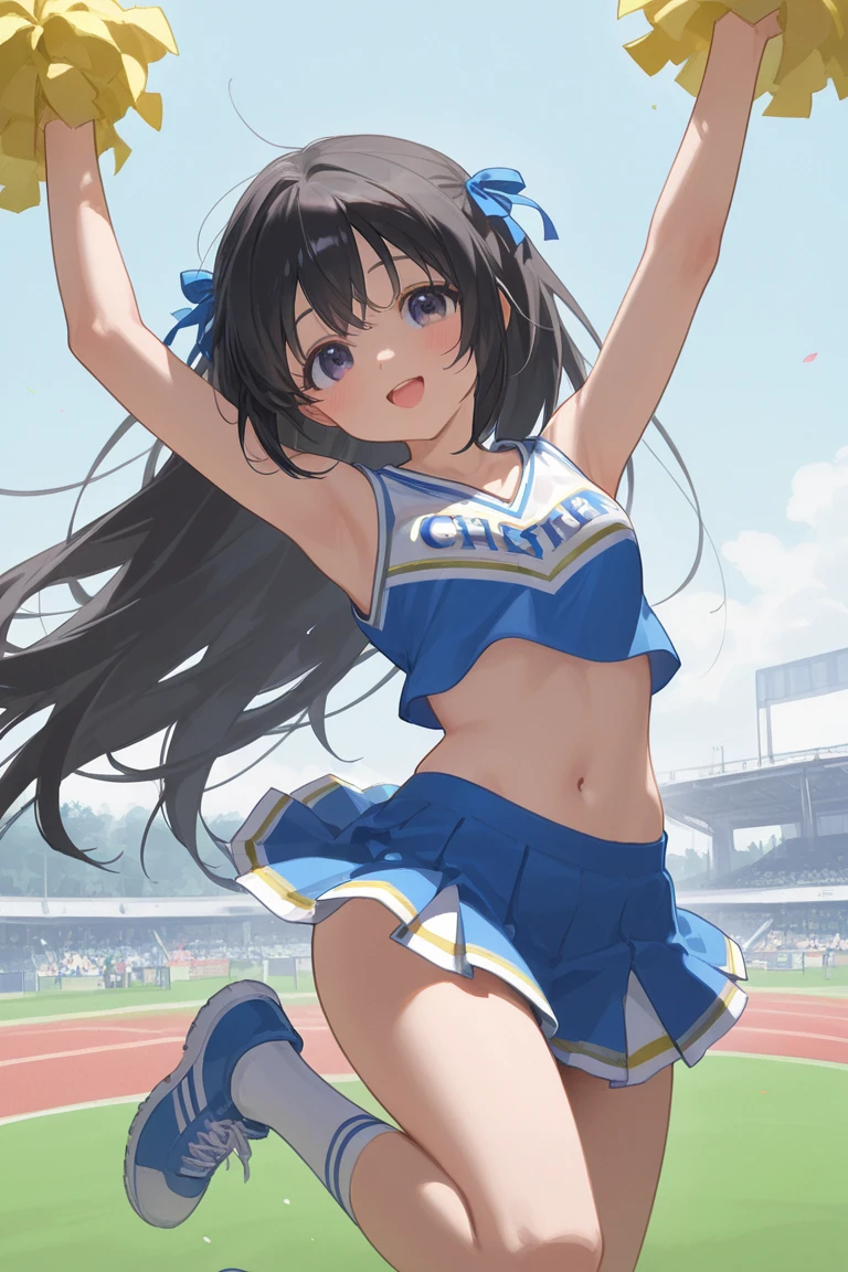 highest quality、High resolution、Detailed Background、(Beautiful face in every detail:1.4)、Anatomically correct、cute age girl、Brown Hair、Bobcut、ponytail、(Huge breasts:1.2)、Perfect body line、Big Ass、Vast Sky、
(A Cheerleader jumping into the sky with a smile:1.5)、
Jumping and flying in the sky、Cheerleader、I support you、(Pom-pom:1.2)、
The sailor collar, a distinctive feature of the sailor uniform, is also used in cheerleader uniforms.、Cheerleaders' sailor uniform skirts are generally short, like .、Sailor suit tops often have ribbons attached、
White floral embroidered panties、White floral embroidered bra、Emphasize underboob、Underboob is visible、Angle from below、 smile、Healthful、Healthy thighs、Healthy Beauty、With legs apart、Panty Shot、cute