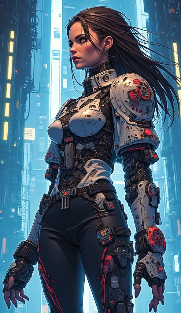 (((mulher))), (((melhor qualidade))), (((obra prima))), (((adulto))), (((1girl))), ((( corte de cabelo bob ))), Uma gladiadora cyberpunk mulher de 25 anos com corpo perfeito, shoulder pads with metal spines, Gladiadores do Brooklyn, (( corte de cabelo bob )), tiny leather panties, camiseta de time de rugby rasgada, quase nua no estilo selvagem urbano de Simon Bisley para a capa da revista Heavy Metal, Cabelo loiro curto, Minimum clothing, Metal protection on the left arm with intricate graphics, Dark red with white stars and white and navy blue checkerboard pattern, armadura, cheio de pontas e rebites, (((do joelho pra cima))), cabelos loiro branco curto, no fundo uma parede pintada por Shepard Fairey com um design intrincado