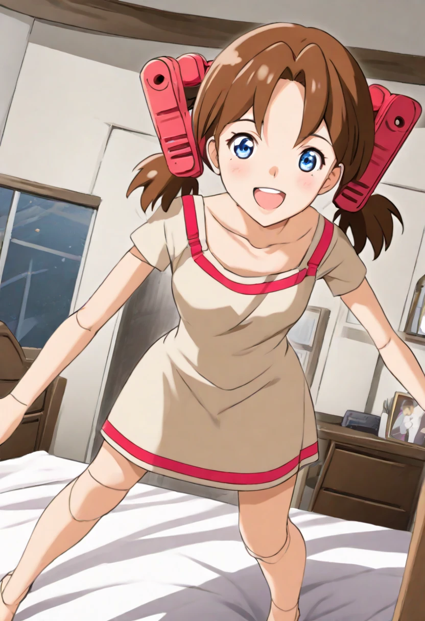In the school,Sitting,Panty shot,(beautiful,Small breasts:1.5),Yoshida Ayumi,One girl, alone,((( brown hair, short hair,pink hair band,blue eyes))),smile, 1girl,6years old,Detective Conan, shirt,miniskirt ,(((blue striped panties))),masterpiece ,8k unity wallpaper,anime key visual,highest quality, High resolution, unity 8k wallpaper, (shape:0.8), highly detailed face,highly detailed eye,glowing eyes , shiny skin,fine skin,white skin,dense skin,detailed hair,highly detailed legs,perfect lighting, Detailed CG, (perfect hands, perfect anatomy),High resolution,(Detailed wear ),slender limbs, figure:0.8,