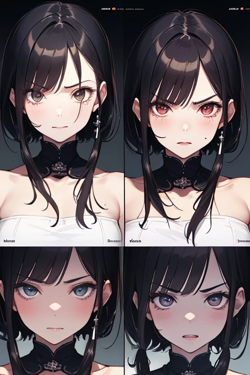 1girl, solo, twintails, sketch, traditional media, eyepatch,\(medium\),Slouching full body,fellatrix style,bimbo,lips,makeup, Character design diferent views of character