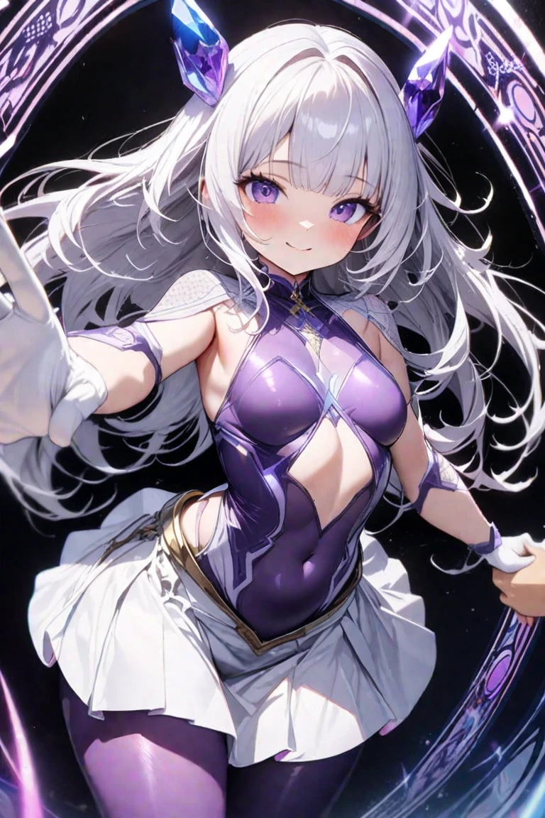 Emilia re:zero, white hair, purple eyes, long hair, sexy, medium breasts, jeans, white bra,