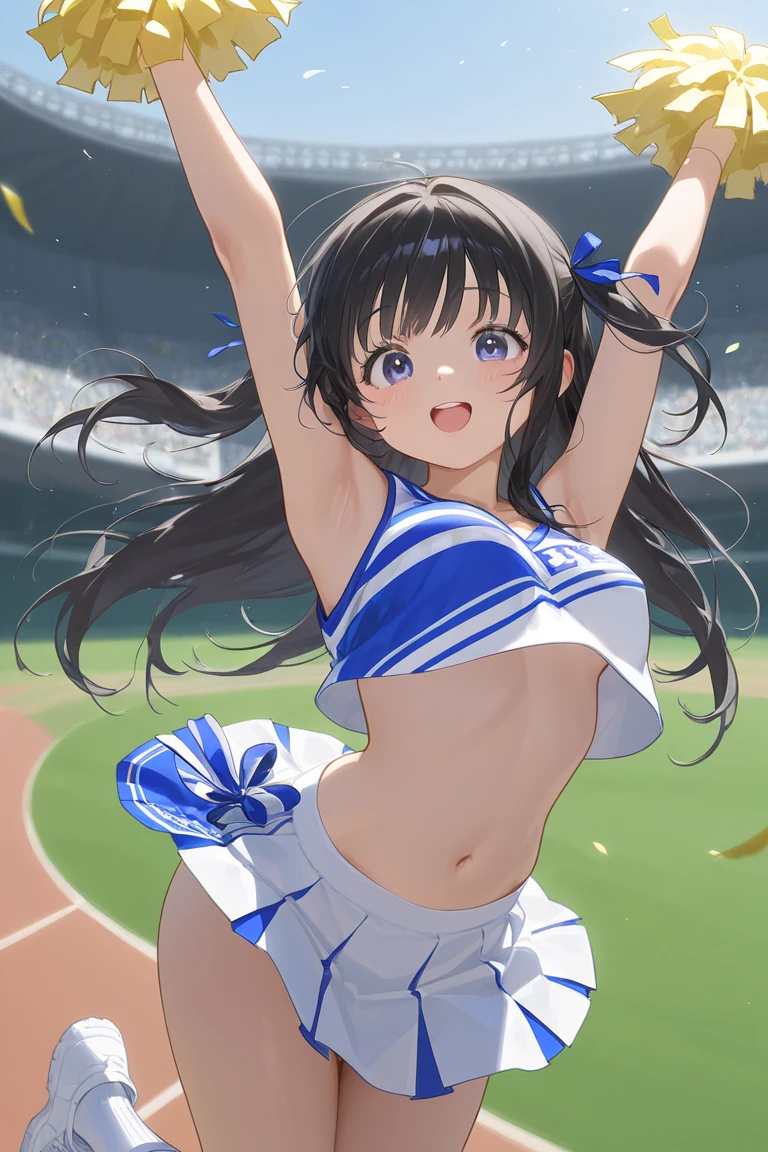(cheerleaders:1.3)、(stadio:1.5)、(tiny chest:1.4)、Raw photography, top-quality, hight resolution, (masterpiece), (Photorealsitic:1.4), Anime Cosplay, foco nítido, nffsw, 8K分辨率, intricate detailes, depth of fields, the Extremely Detailed CG Unity 8K Wallpapers, front lit, girl with, Smile、(A slender:1.5)、Wear a baseball cap on your head、see -through、Cheerleading pom-poms in hand、(spreading legs:1.5, panties, Turn your buttocks:1.2)、Squatting、I can see my panties