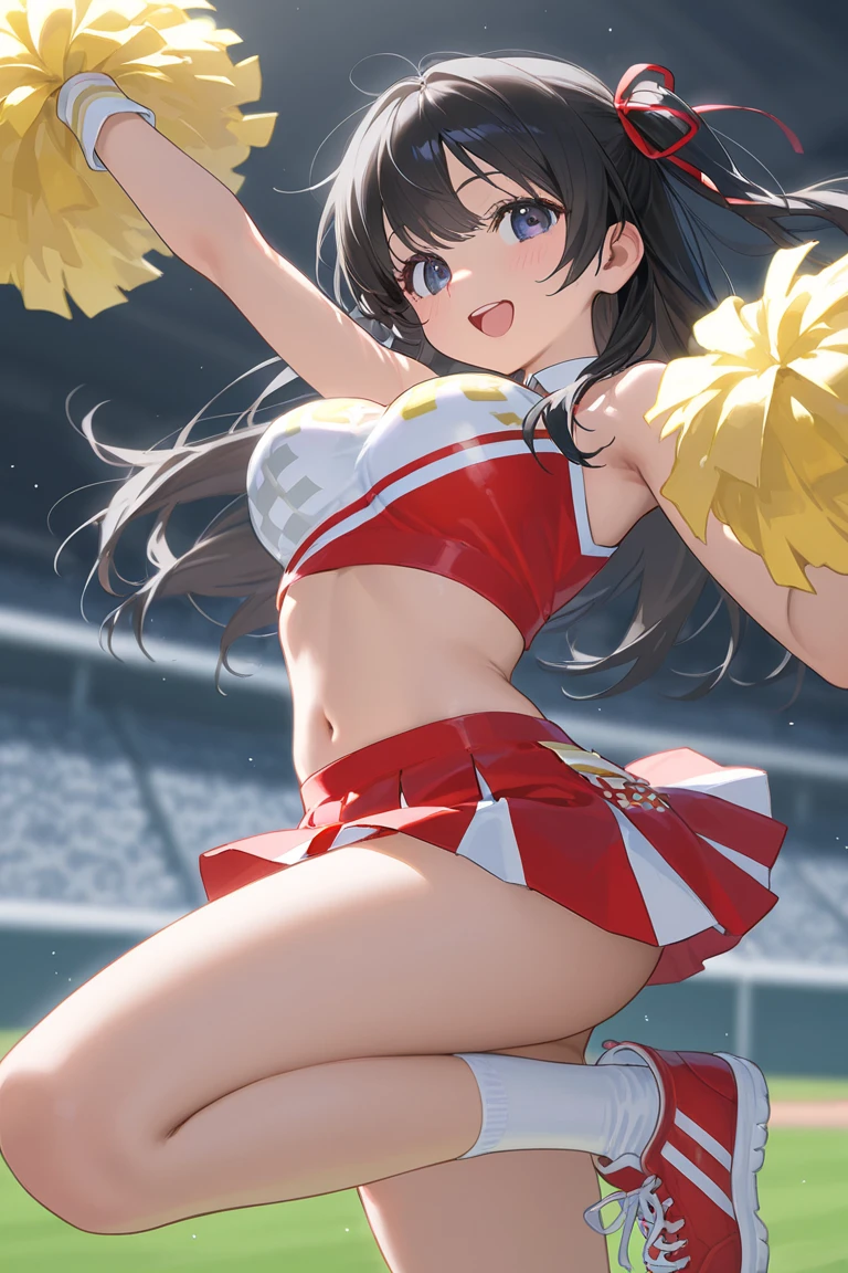 Cheerleader beautiful girl Black Hair Short Bob hair band mini skirt White panties Beautiful breasts baseball Ground Knee-high socks Jump