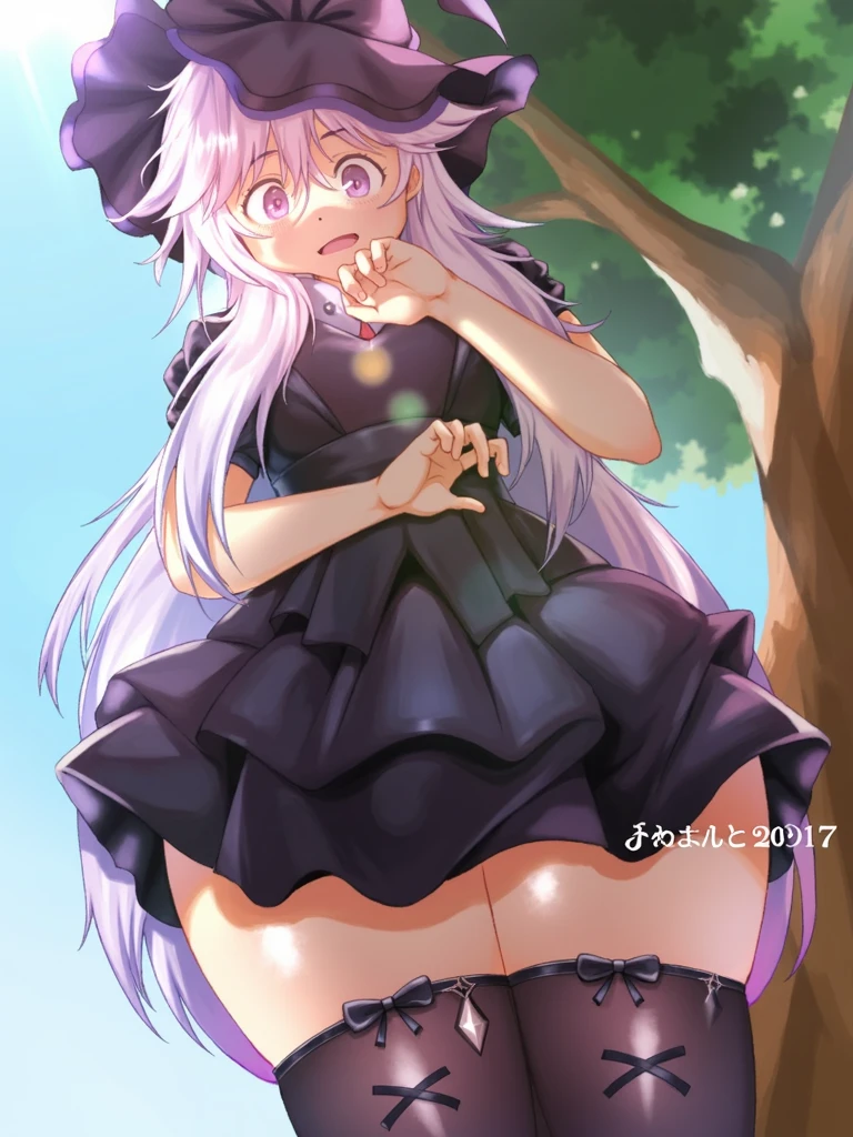 Cute beautiful girl、Turning around, shocked and blushing、Gothic Lolita、Wavy Hair、No pants on、????、From the back、,garden