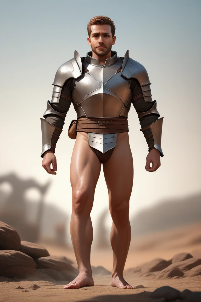 Solo Sexy anthro furry german shepherd male; ancient Mediterranean desert warrior; slim mesomorph handsome model apperance apperance; anthro muzzle head shape leather helmet mask with eye holes; anthro muzzle head shape leather helmet mask with eye holes, anthro muzzle head shape leather helmet mask with eye holes, sword scars; worn out rusty sexy skimpy armament. He has low on hips heavy leather studded heavy belt. he has narrow in the crotch very old worn out bulgy tigh jockstrap (smelly jockstrap fetish); His jockstrap it is made of old white worn out matte leather sewn together from a few pieces, it has never been washed, it is dirty and has stains from secretions of dried semen and sweat; His armor is old heavy brown harness with armlets studded with spikes; rusty old skimpy breatsplate armor, he has old brown leather BFR Bands on Biceps and his thighs, he has old worn out fingerless leather gloves. His armor is in ruin, it is very very old and dirty, rusted, dirty, old worn out, rusty breastplate. Even though he is a handsome and sexy man, he has a sloppy appearance, has disheveled unwashed dirty fur, dirty body look. he smells, he has stains from old blood, dirst, cum, mud, smelly furr, disgusting bastard looking. He stands proudly bravely in the Mediterranean sunny pine forest; he stands upright, furious, with his sword raised in a ready-to-fight position, he holds a sword in his right paw, ready for incoming fight; he has a proud, threatening and defiant expression on his face, with little dirty dangerous smile; he has narrow in the crotch very old worn out bulgy tigh jockstrap (smelly jockstrap fetish); His jockstrap it is made of old white worn out matte leather sewn together from a few pieces, it has never been washed, it is dirty and has stains from secretions of dried semen and sweat;, he has narrow in the crotch very old worn out bulgy tigh jockstrap (smelly jockstrap fetish); 