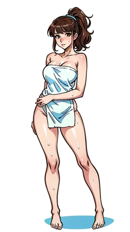 1girl, 45yearold woman, white small towel covering body, full body, coming after bath