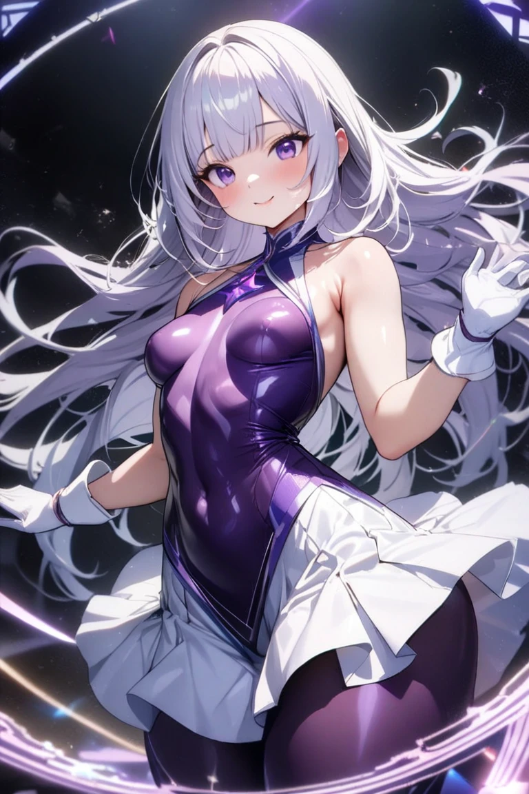 Emilia re:zero, purple eyes, Emilia, crown braid, x hair ornament, flower hair ornament, white hair, long hair, medium breasts, body suit, sexy, tight clothes,