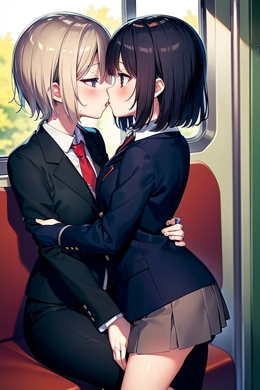 (masterpiece:1.4)、(1male people:1.9)、1girl、(man whispers to girl:1.9),(A man is touching girl's crotch:1.9)、student clothes、a closeup、on the train、man touching the crotch of girl、(Cute 14-year-old girl with semi-long hair and 50-year-old man with short hair),obscenity:1,2、Metamorphosis:1,2、NSFW:1,2、caress:1,2、Wrinkles between the eyebrows、Touching each other's crotches、red blush,red tie,junior high ,wite blouse,Dark blue pleated skirt、tre anatomically correct,(skinny:1.0),