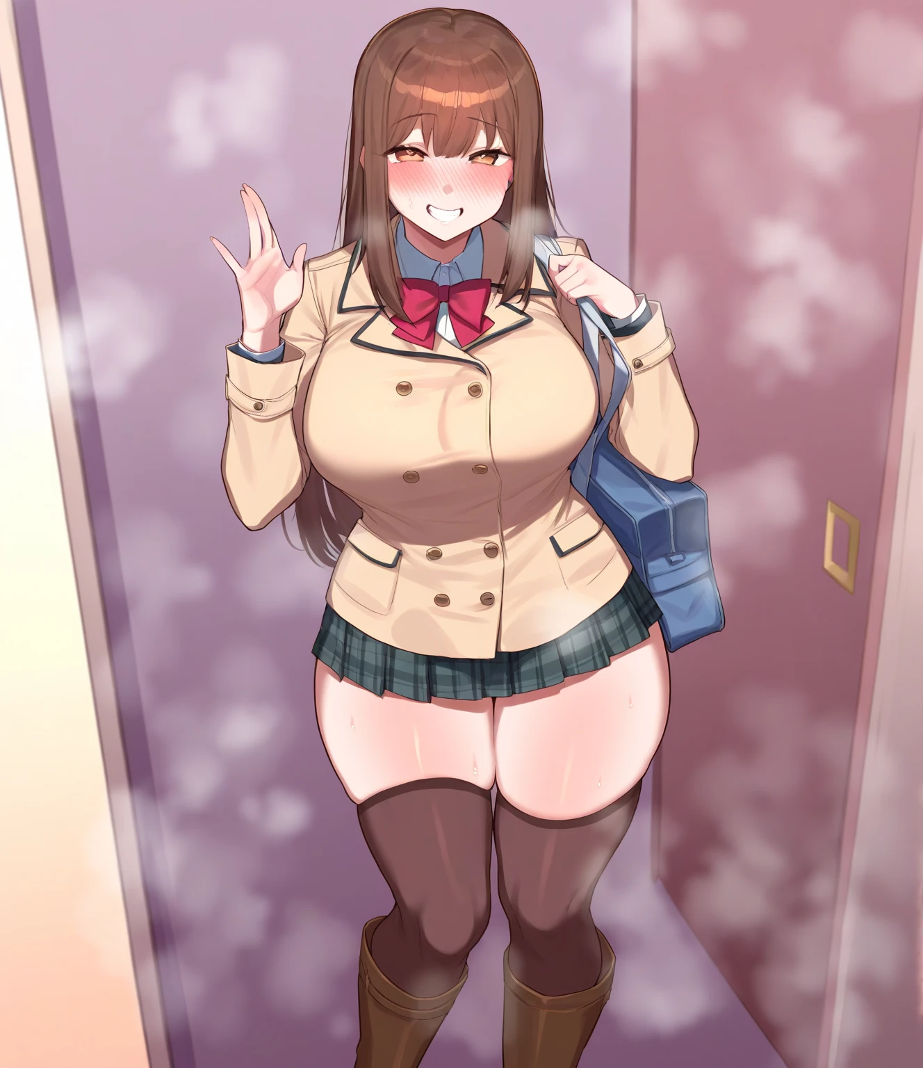 Rikosakurauchi, Riko Sakurauchi, (Brown eyes:1.5), hair between the eyes, by the wide, (Red hair:1.5), (Little mom:1.2),
BREAK glasses, high advanced breeding , jacket de sport, red jacket de sport, bow, bowtie, collar shirt, jacket, long sleeves, pleated skirt, (((undressing: 1.5))), (((taking off her skirt: 1.33))), (((showing the ass, no panties))), (((Pussy))), sad smile rest looking at viewer, sitting,(from below:1.2), (Leaning forward:1.2), ((open legs: 1.4)), backwards, showing the ass
romper en el interior, classroom,
BREAK (masterpiece:1.2), Best Quality, High resolution, unity wallpaper 8k, NSFW,(illustration:0.8), (beautiful detailed eyes:1.6), extremely detailed face, perfect lighting, Extremely detailed CG, (perfect hands, perfect anatomy),
