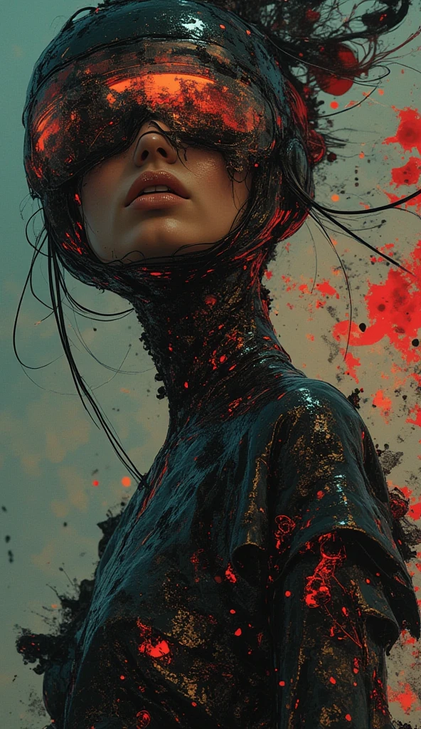 a digital tv store mannequin hi fi new media model in the style of gothic industrial decaying figures 4k, octane rendering, dripping paint, data bending environment