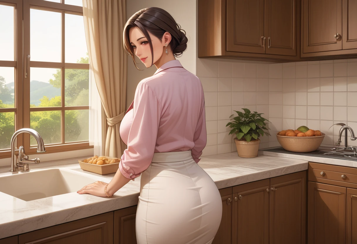 (Masterpiece:1.21),(FHD),(16K),(Top Quality:1.24),(Super Resolution),(Superb Illustration),(Best Shadow),(High Quality),(Super Detail:1.15),(Super Detail), Superb Detail, Elaborate,1 Woman, Japanese Woman,(Housewife:1.5),(40 Years Old:1.68),(Attractive Mature Woman:1.66),(Middle Age:1.78),(Small Round Face:1,69),(small breasts:1.5),((graduated haircut)),Casual, simple blouse,V-neckline,knee-length skirt, blouse in bright colors,pastel shades,(((old cafe interior,coffee shop,in room))),(laugh:1.21),,(love:1.9),