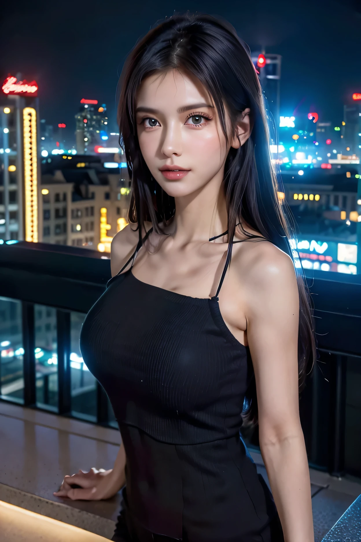 balcony,Night view,Blushing、Staring at the audience、heavy rain、big breast slip、A sheer black dress that clings to the chest when wet.I don&#39;t have an umbrella、Under the Rain、Girl without an umbrella、Wet Face,Wet skin、Wet body、Wet costume、Wet Hair、flower、hairpin、necklace、Looking up from under the earrings、Depth of written boundary、尖ったRed Mouth、(Wet, shiny, short reddish-brown hair),Red Mouth,clavicle、Beautiful fingers、Hourglass-shaped body、Full body portrait、Wet cute face、Digital Illustration, (Photorealistic:1.3),(RAW Photos.), (Tabletop,Highest quality,Ultra-high resolution output images,) (8K quality,),(Picture Mode Ultra HD,),(Picture Mode Ultra HD)、