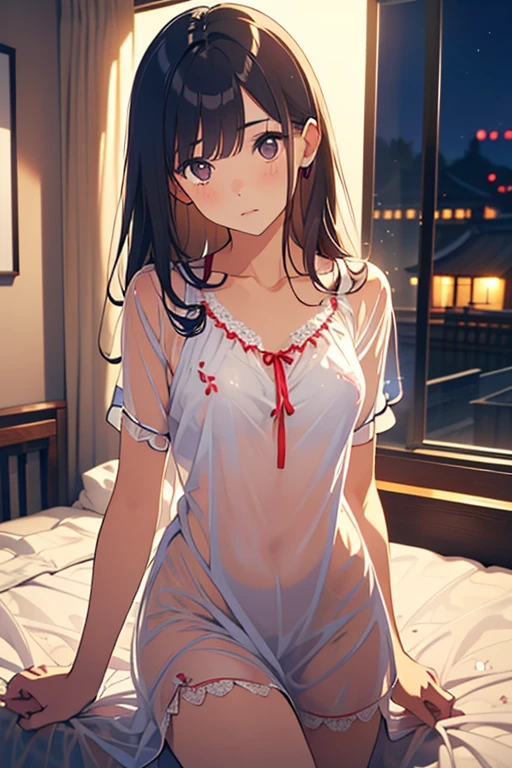 kurumitokisaki, tokisaki kurumi, black hair, low twintails, (hair over one eye:1.5), (red eyes:1.2), (small breast:1.2), BREAK thighhighs, hat, cleavage, white thighhighs, nurse cap, nurse, tokisaki kurumi, BREAK looking at viewer, BREAK indoors, bed, bedroom, BREAK (masterpiece:1.2), best quality, high resolution, unity 8k wallpaper, (illustration:0.8), (beautiful detailed eyes:1.6), extremely detailed face, perfect lighting, extremely detailed CG, (perfect hands, perfect anatomy),