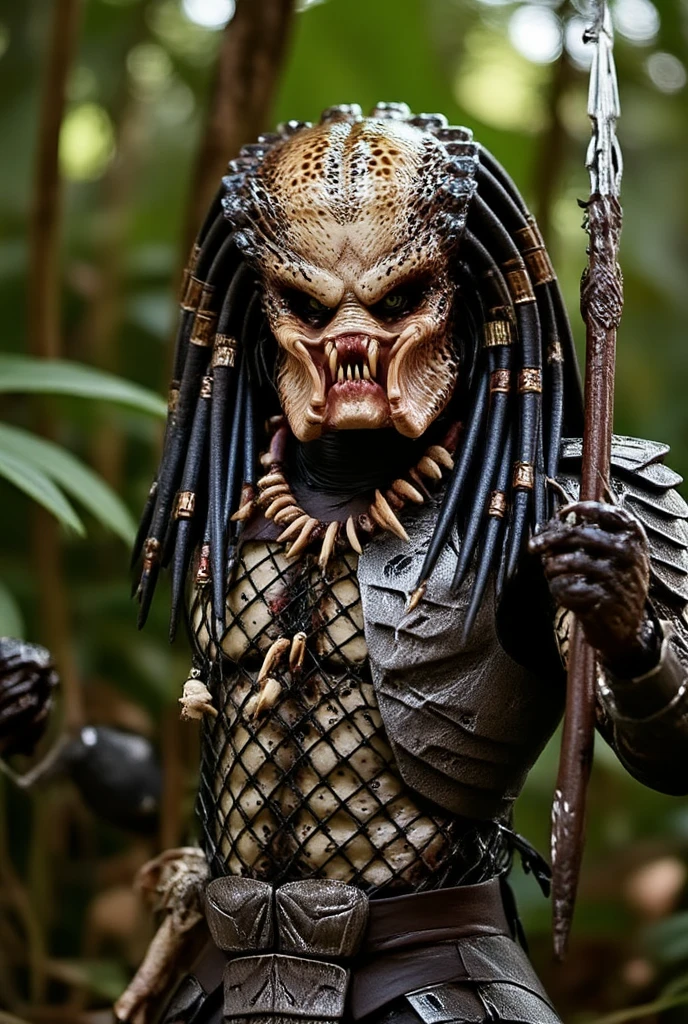 <lora:AwienPwedatow1:0.8>, a photo of a yautja with sharp teeth, detailed head, perfect face, perfect teeth, perfect body, dynamic action pose, intimidating, menacing, powerful, horror, in a zoo with lions background, grungy, high quality, award winning ,