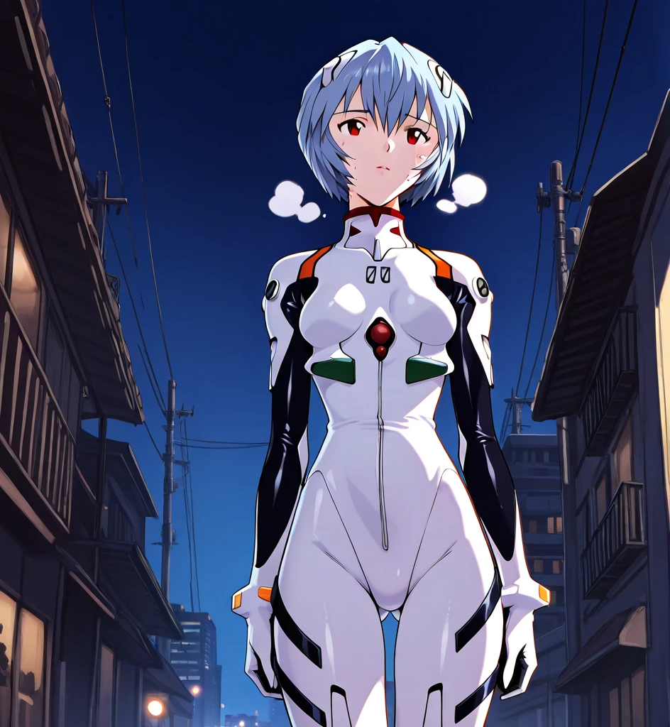 reiayanami, Rei Ayanami, Blue hair, Short hair, (Red Eyes:1.5), (tiny chest:1.2),
Blake Bodysuit, Headgear, plugsuit, White bodysuit,
BREAK outdoors, city,
BREAK looking at viewer, (Cowboy Shot:1.5),
BREAK (masutepiece:1.2), Best Quality, High resolution, Unity 8k壁纸, (Illustration:0.8), (Beautiful detailed eyes:1.6), extra detailed face, Perfect Lighting, extremely details CG, (Perfect hands, Perfect Anatomy),