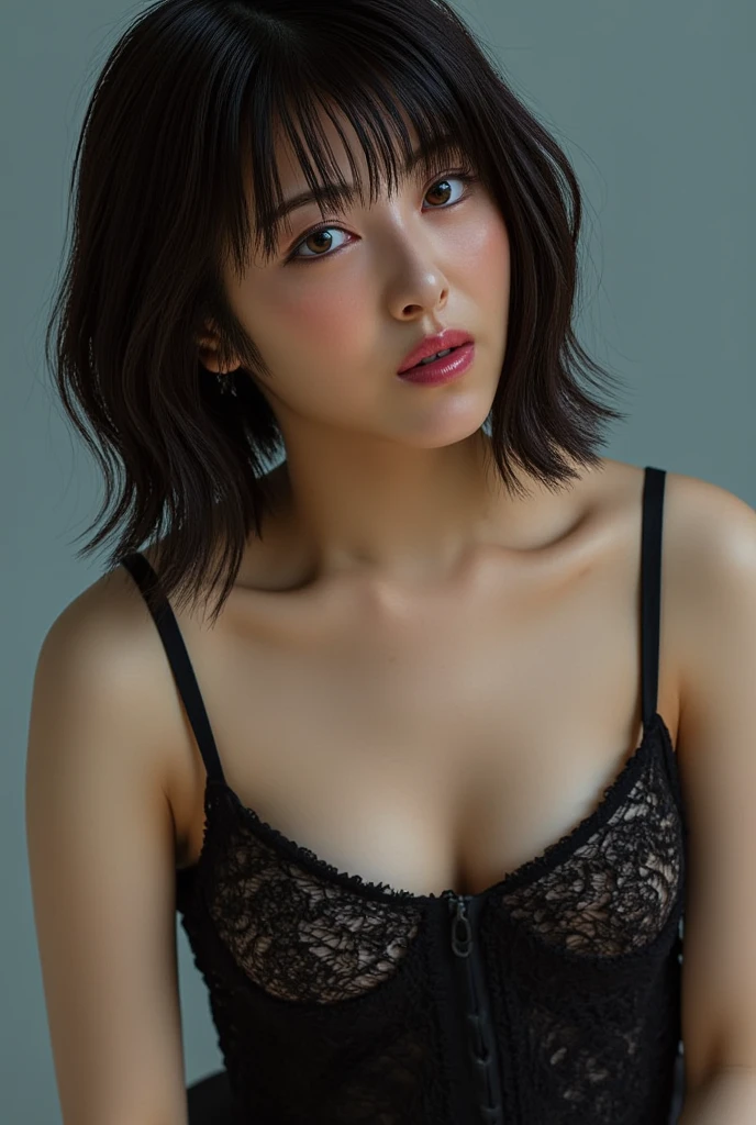 ((top-quality、in 8K、masterpiece:1.3))、Sharp Focus:1.2、Beautiful woman with perfect body shape:1.4、Slender Abs:1.2、layers-Cut、Big、Colossal、wetbody:1.5、Highly detailed facial and skin texture、Detailed eye、二重まぶた、But also、slaves、((top-quality、16 K、masterpiece:1.3))、(brown-haired))、(a shower、White water))、(bath room)、(the pose))、((Seductive))、((sitted、Spread your legs apart))、(soaked breasts))、maikurobikini、 a bed, Haired, Perfect body, de pele branca,, cleavage of the breast, (tongue out and mouth open: 1.2), (Eyes raised: 1.3), (Wet body and T-back: 1.2), Photoreality (1.4)), Raw photo, single woman, Super delicate face Japan, Delicat eyes, 二重まぶた, Thin smile, (black underwear with holes: 1.2), (The large: 2), (Open crotch: 1.5), (breasts focus: 1.2), (point of view: breastsout)foco nítido:1.2、Slim abdomen:1.2、(no-bra)(Small beautiful hard(Thin moist buttons up to shirt length:1.1)、Highly detailed facial and skin texture、Detailed eye、Small bra against the chest、slender arms