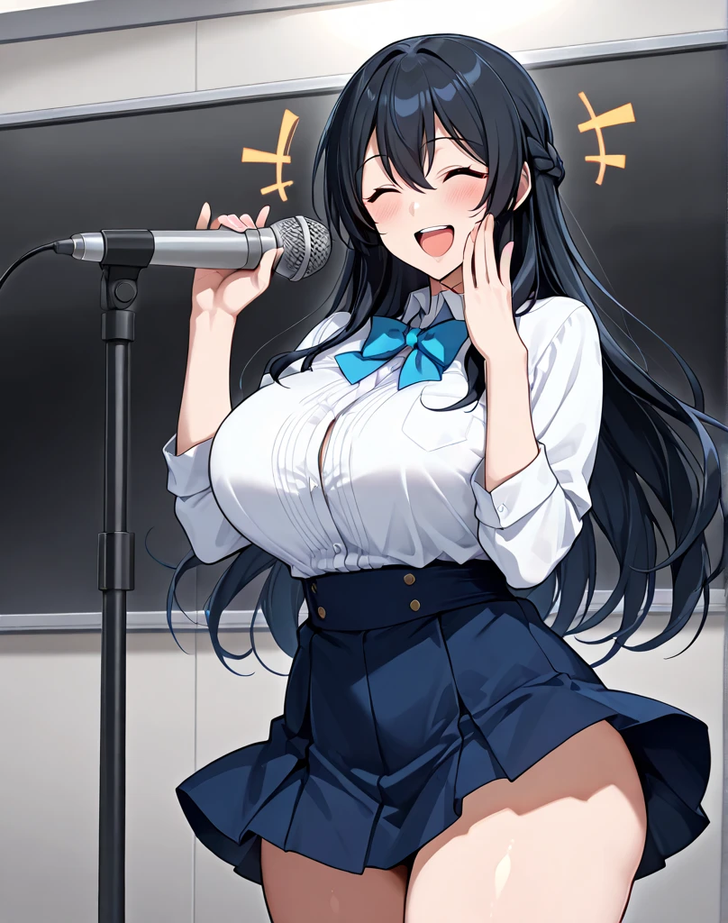 nsfw,(super fine illustration,8K CG wallpaper,best quality,extremely detailed,ultra high res,best aesthetic),(cowboy shot,from front),1girl ,idolmaster, {{{chihaya kisarahi}}}, (30yo,beautiful girl),(((beautiful black eyes))),(((beautiful deep blue hair))), ((((long straight hair)))),(wet skin),(scatter sweat),(steam),((flat chests,very small breasts)),((((slender and tall)))),((on stage)),(((blue idol dress))),(((see-through))),((spread legs)),(((straddling))),((spread pussy:1.3)), (pubic brown hair:1.4), (open mouths), (stick out tongue),(feel good),(shyness),(((singing))),(one eye closed),(((hold the microphone with right hand))),(((sex,cowgirl,pov))),cum short,have fun,spotlight,ecstacy,saliva,look up view
