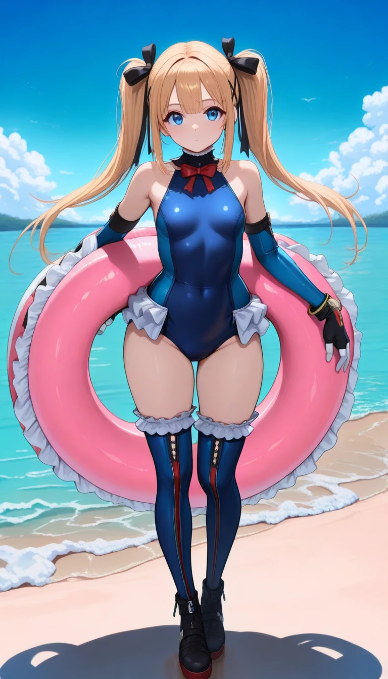 a cartoon image of Bulma of Dragon Ball, cabello largo suelto, is wearing a Monokini yellow,
sexy leotardo latex wetlook, red snorkel diving mask on head, cara muy detallada,
cabello detallado, ropa detallada, tela detallada, cuerpo perfectamente dibujado,
Hermoso rostro, labios sensuales , mejillas rosadas, delgada, pechos grandes, cadera grande,
cuerpo completo:: Tiempo soleado::, bikini realista, pose(brazo izquierdo arriba, brazo derecho
recogido cerca del pecho + feliz), running sexy slowly towards the viewer high resolution commission, Pixiv 3DCG