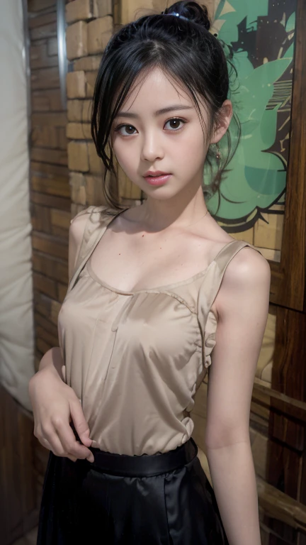 (masterpiece:1.3), (8k, Realistic, RAW Photos, Best image quality: 1.4), (Random Hairstyles:1.2)、(Highly detailed face)、Attention to detail、double eyelid、(Dark Eyes),(Sharp focus:1.2)、((whole body:1.5)),One Woman、Beautiful woman:1. 4,20-year-old woman、smile,Woman with a perfect body,Beautiful Abs,Chest-length hair、Highest quality、masterpiece、Ultra-high resolution、(Realistic:1.4)、super high quality、Symmetrical face、The face is very realistic、Photo level、8k最高画質はフル、Sebaceous reflex、The face is very realistic、Extremely realistic skin、Realistic light and shadow effects、(Pure and elegant girl),Professional Lighting、((Swayback stance)),Beautiful thighs,(Sexy pose,Seductive pose),See-through camisole,see-through camisole,Butt,Recurve your hips back,Bend your waist