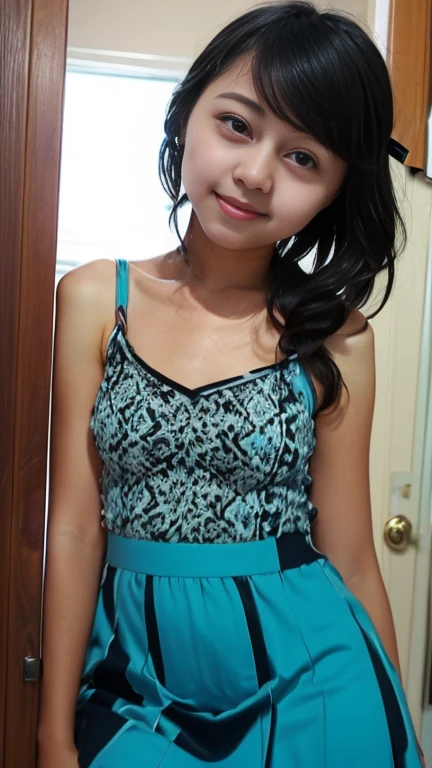 masterpiece、highest quality、cinema、(cute japanese woman、bangs:1.3)、23 years old、1 girl、elegant、black hair、(Switzerland、camisole dress:1.5)