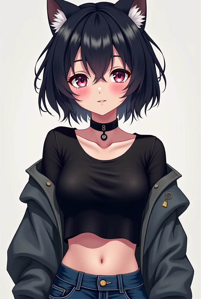 Igarashi Rika wears a hoodie that shows her belly button, has black bob hair, inner pink, right ear is exposed and has a piercing, left ear sometimes has an industrial look, she&#39;s a little tall, has pale skin, has a baby face, doesn&#39;t need lipstick, has lots of piercings