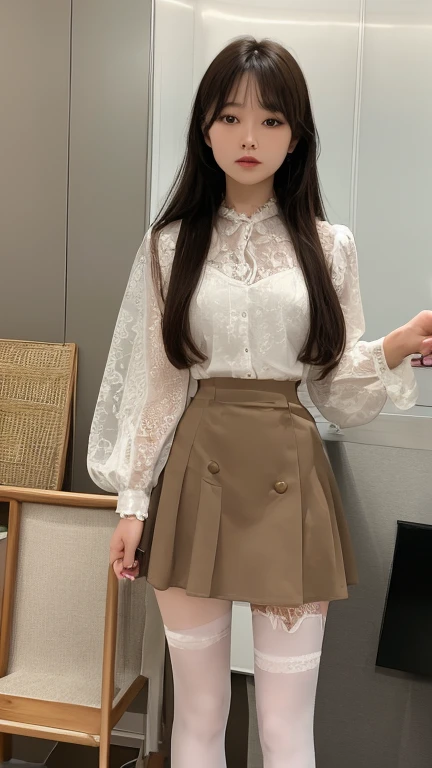 hair color brown,semi-long,Tight Skirt