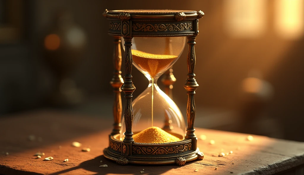 (best quality,4k,8k,highres,masterpiece:1.2),ultra-detailed,(realistic,photorealistic,photo-realistic:1.37),digital art,antique hourglass,beautiful curves of an hourglass,sunny,atrium background,cinematic,sharpen filters,volumetric light,octane rendering