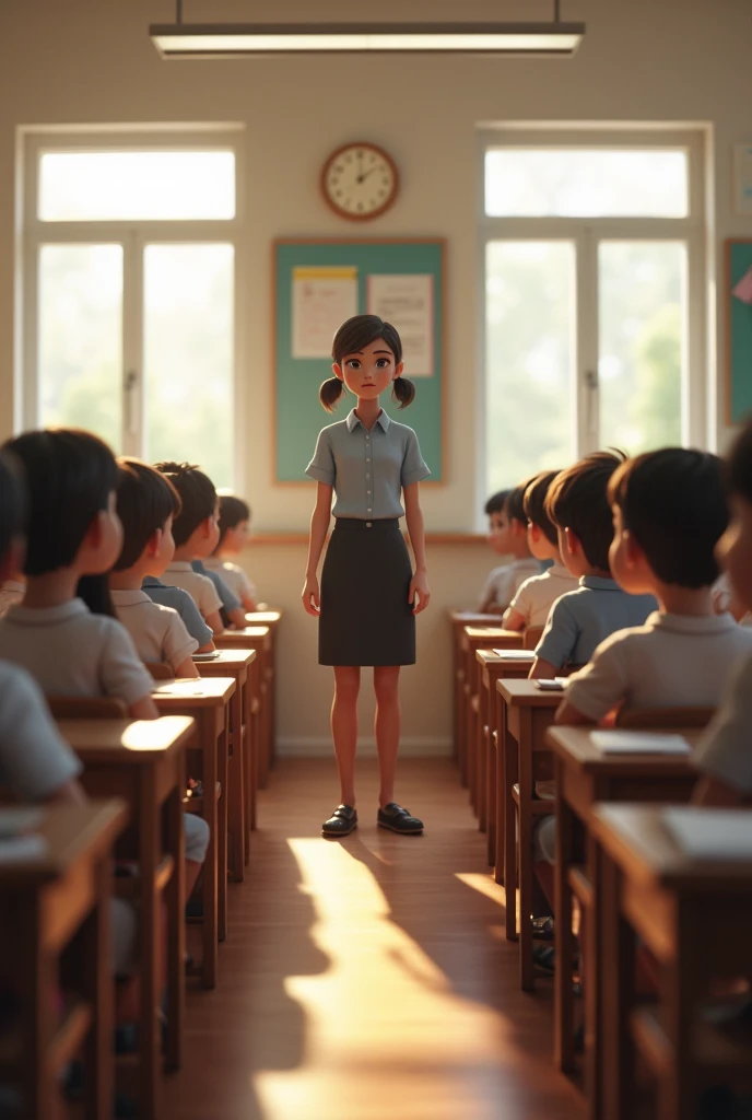 9 foot tall giant girl with short and small classmates