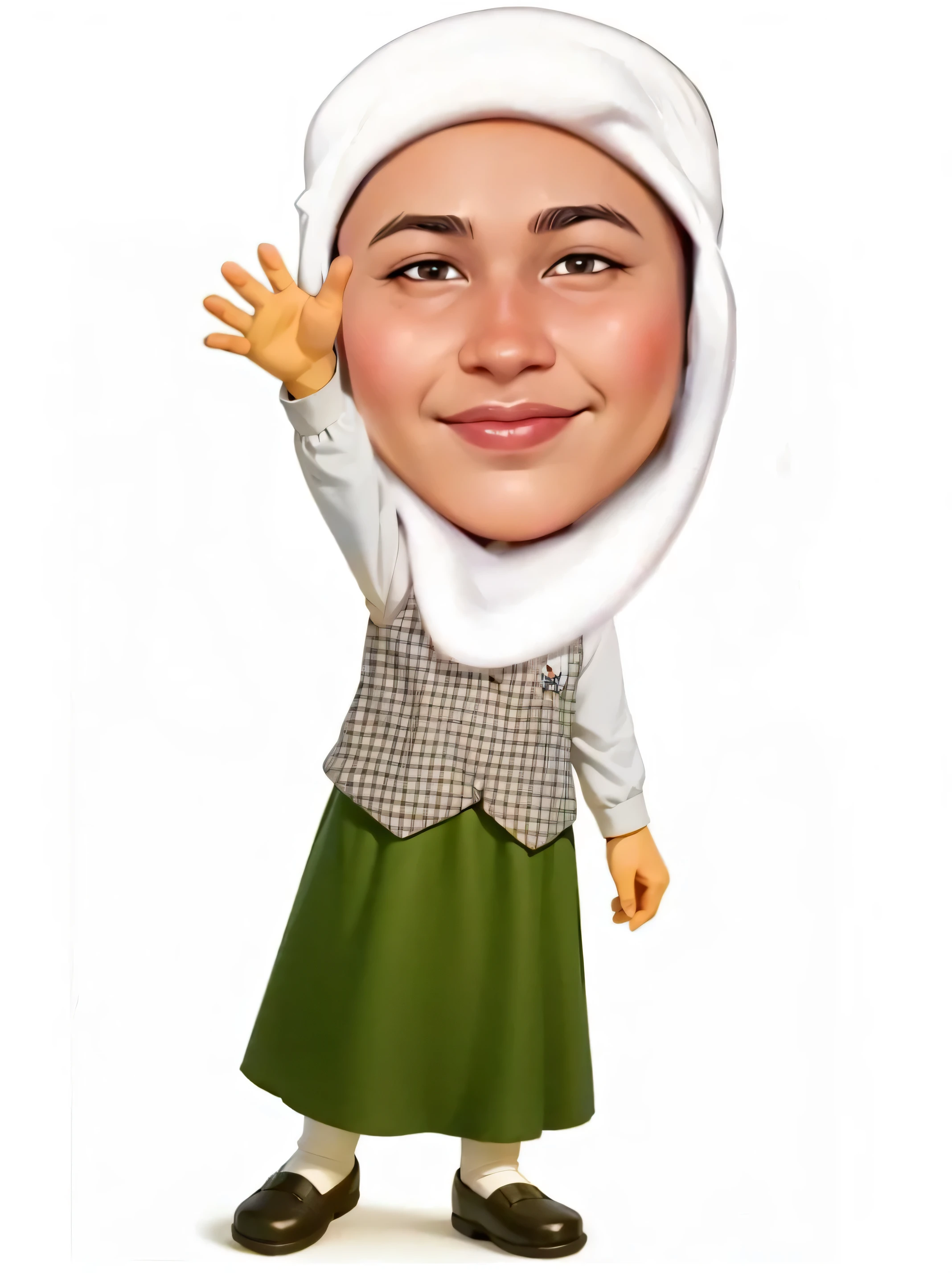 a cartoon character of a muslim woman waving her hand, caricature illustration, faridah malik, inspired by Nil Gleyen, in cartoon style, caricature, cartoon portrait, hijab, caricature!!!, chibi, caricature style, charicature, inspired by Basuki Abdullah, arab ameera al-taweel, cute woman, by Nil Gleyen, nft portrait
