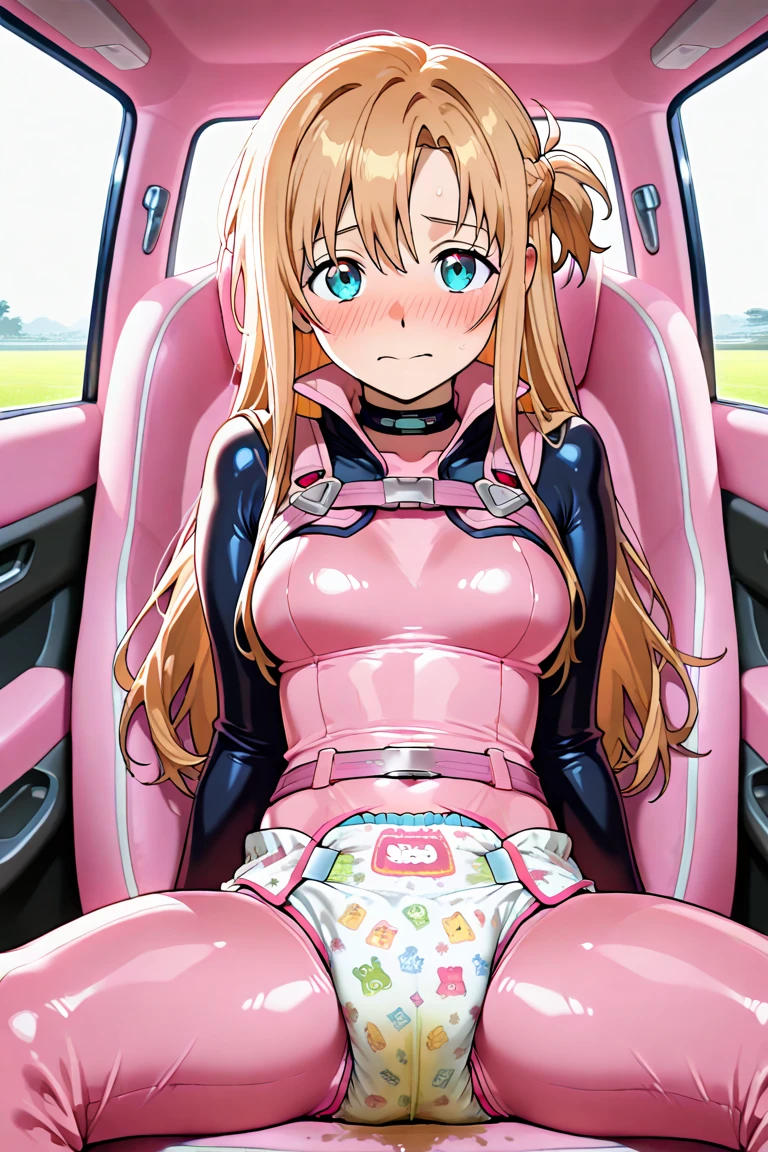 (masterpiece), (best quality), (high res) Solo, (perfect anatomy), (young girl (10 years old), fair skin, pink hair (shoulder length), green eyes, (bunny ears) (skin tight swimsuit), (blue high heels boots), (shirt), (super tight mini skirt), flustered, flat chest in a futuristic car setting with a green light, cyberpunk, cyber suit, best anime 4k, cybersuits, being molested inside a car full of people