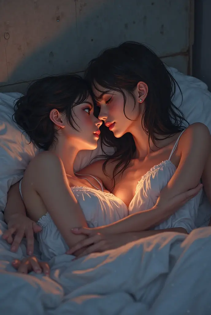 Identity v Gardener on top of Doctor, kissing, rough, lingerie, bed, night, anime, comic