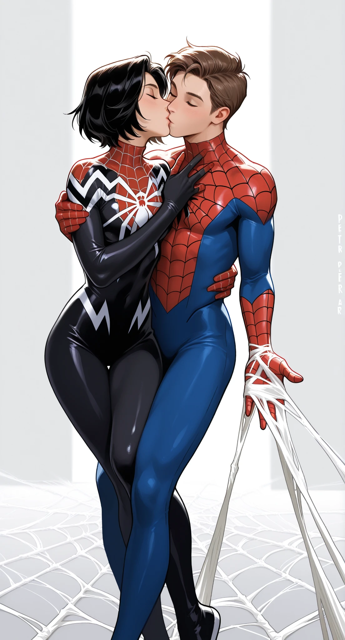Spider-Woman-in-white suit is standing on a block, conceito detalhado de corpo inteiro, personagem posando para arte conceitual, conceito de corpo inteiro, Gato de Doja como mulher do gato, bela arte conceitual de corpo inteiro, character is in her natural pose, posando para uma luta intrincada, arte conceitual detalhada de corpo inteiro, estudo de pose, Pose neutra, Mulher-Gato, pernas esticadas!!! intrincado