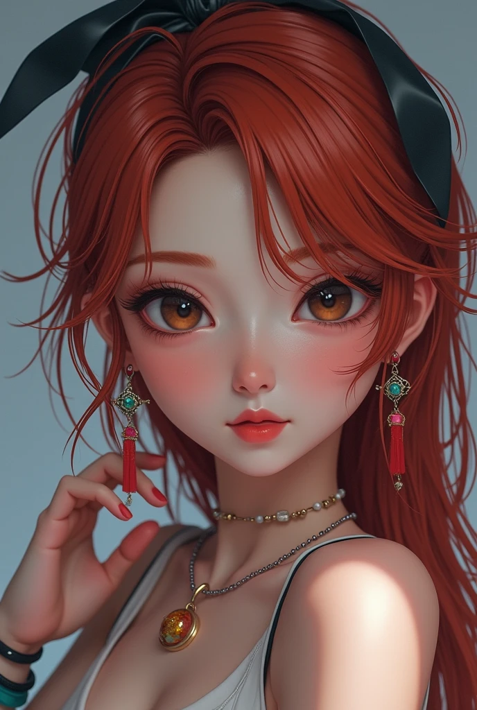 (best quality, masterpiece, perfect face, beautiful and aesthetic:1.2, colorful, dynamic angle, highest detailed face) coloured hair, 20 years old girl, medium , flirting on camera,  cute smile, 35mm, bokeh, 9:16, (intricate details, hyperdetailed:1.15), detailed, light passing through hair (high contrast, official art, extreme detailed, highest detailed), lace top, red details, open chest blouse, elegant dress, 3/4 body view 
