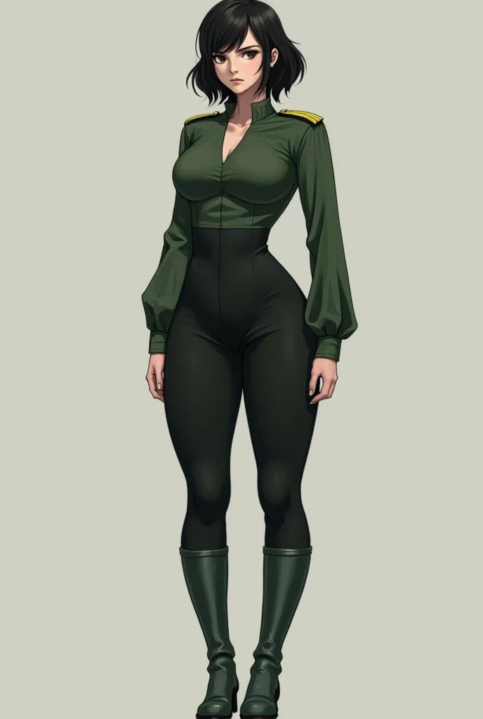 ((((masterpiece, best quality)))), ((34 year old)), (((Curvy))), ((((Caucasian woman with brown spiky hair))), ((heterochromia blue and green eyes)), in ((beige long sleeve shirt)), tugging up her ((green cotton panties))), (((Large Hips))), ((standing in a dressing room)), ((ear gouging)), (((realistic art style)))
