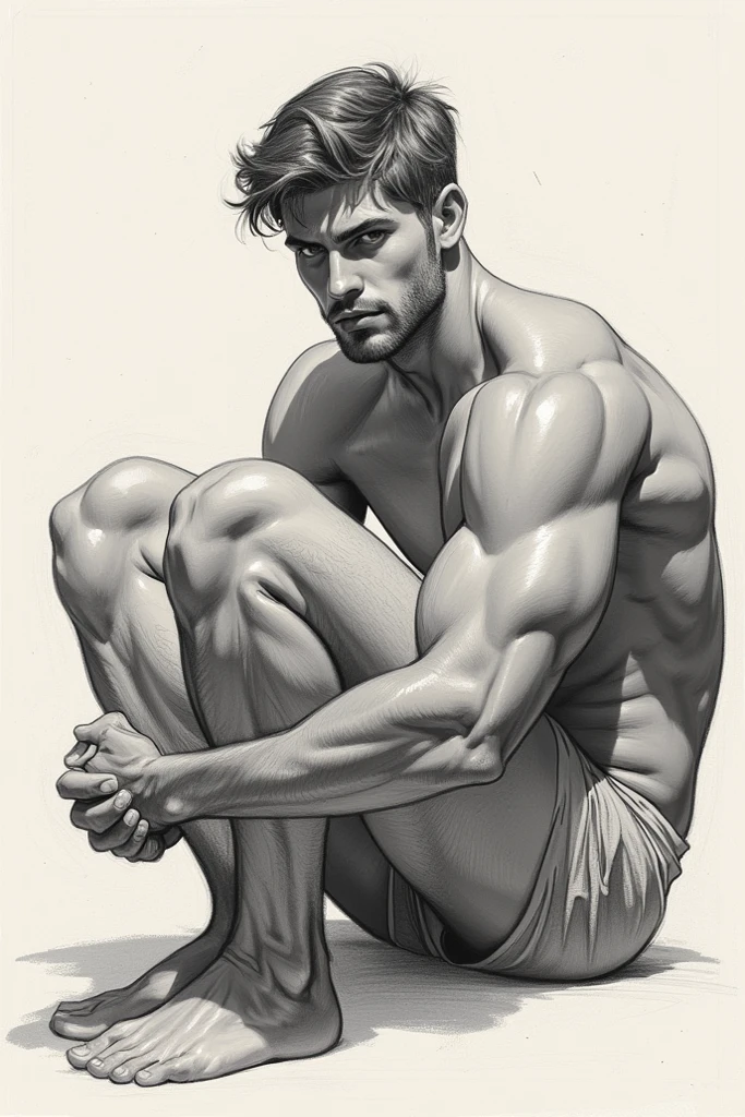 background chiaroscuro technique on sensual illustration of Handsome, square jaws,fit body,side view,head up,naked,nude,muscular body,six pack abs,tan skin,muscular arms,big hands,half bosy,white tight underwear,white , mid-shot of a hunky, the model draped in flowing, thick oil painting by Harumi Hironaka, extremely soft colors, vibrant, highly detailed, malcolm liepke painting, oil on canvas, high contrast, dramatic, refined, tonal, a thick textured oil painting, impasto brushstrokes, dry brushing,revealing underlayers, abstract landscape, moody lighting, dramatic shadows, muted earthy colors, vibrant colors, highly detailed, masterpiece,