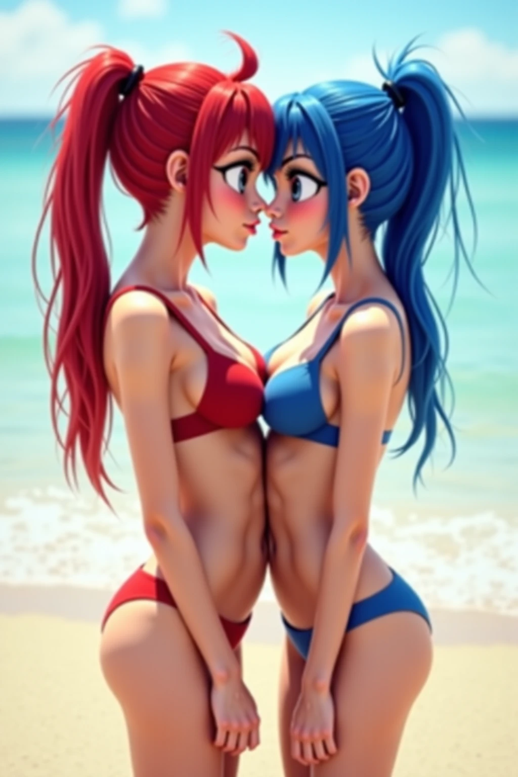 Vivi and Nami kissing in bikini