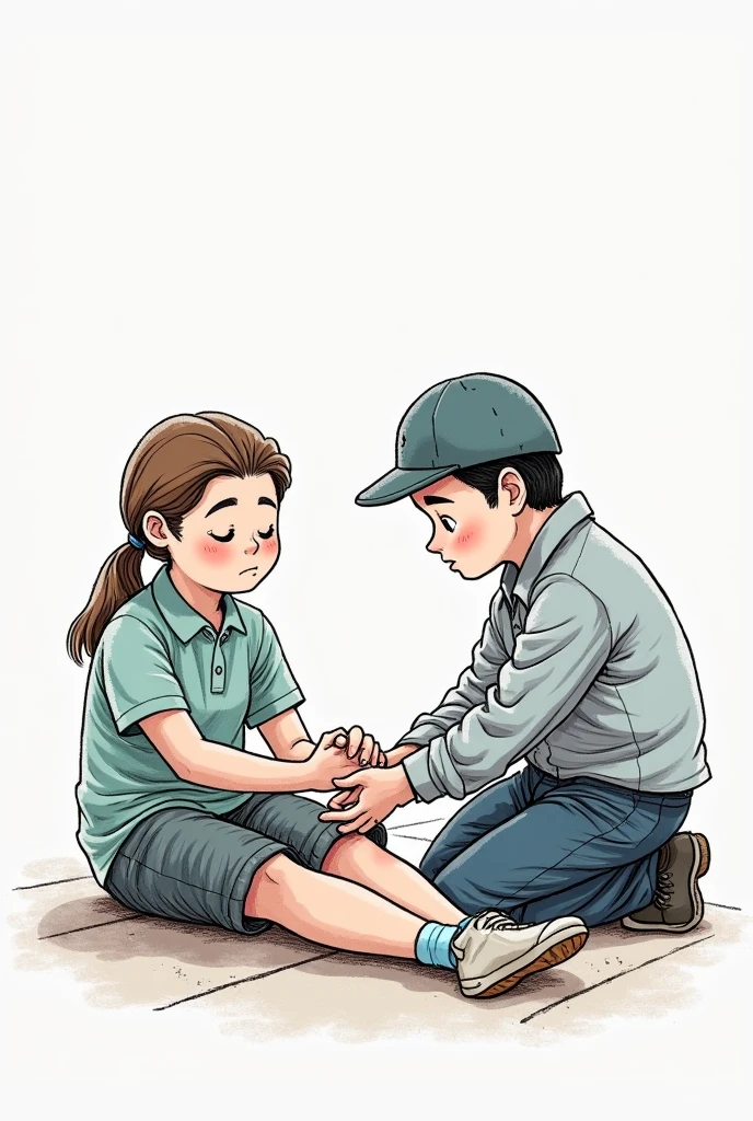 The girl is massaging the guy's testicles.